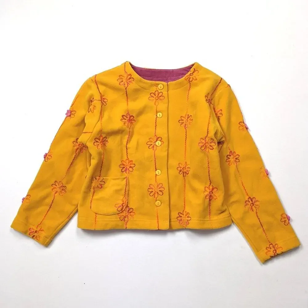 Florence Eiseman Jacket Girls Size 12 Yellow Fleece Embroidered